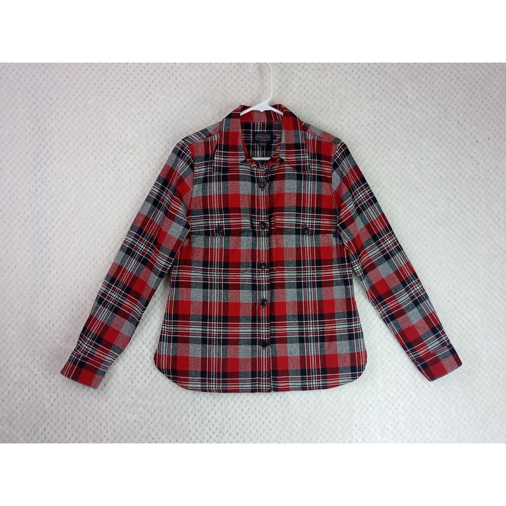 Pendleton Women's Medium Red Plaid 100% Virgin Wool Soft Button Down Shirt